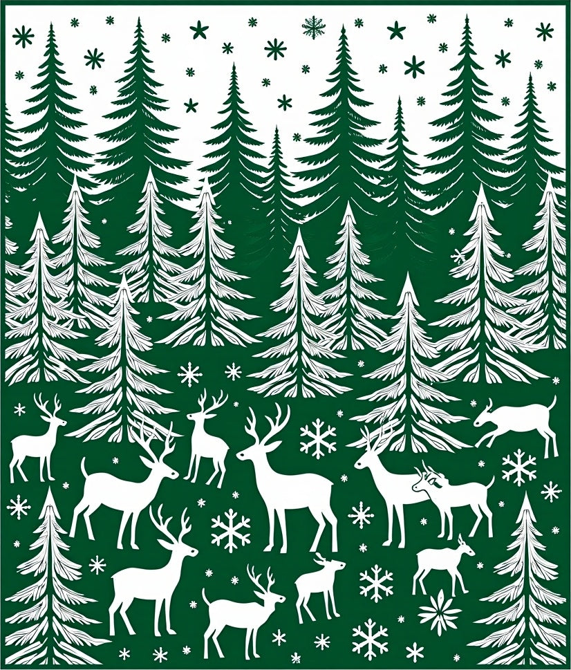 Forest Green Winter Deer Snowflake Rug