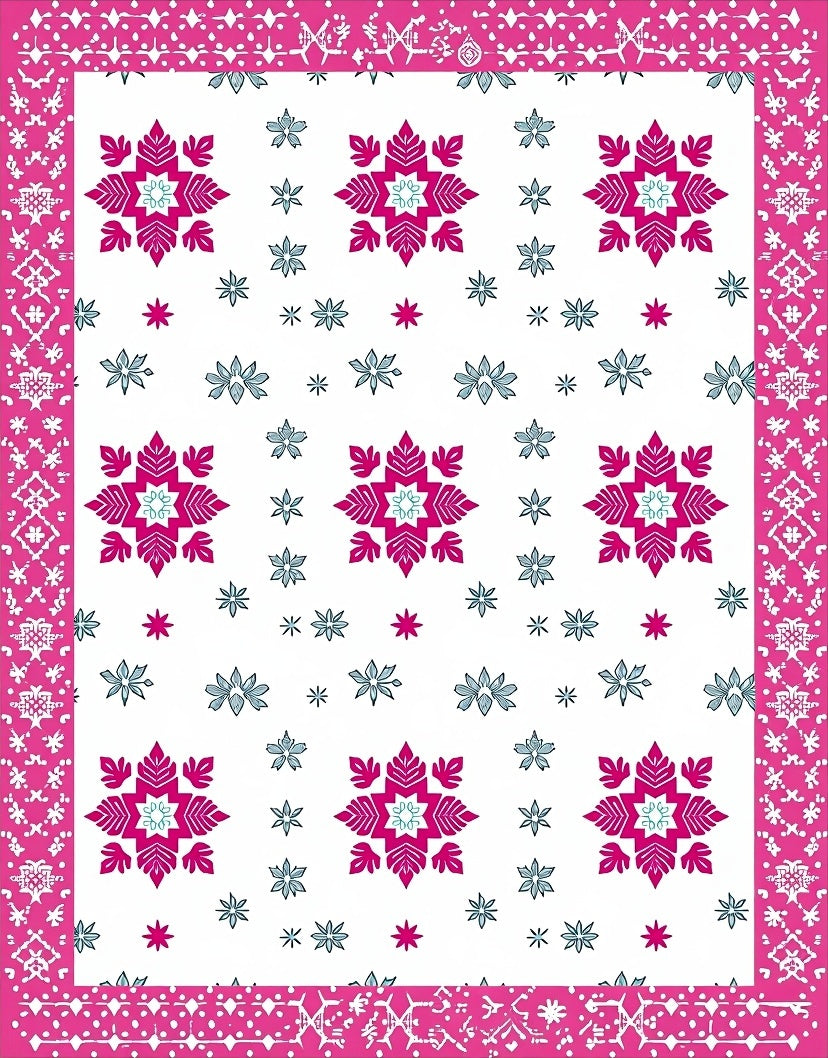 Bright Pink Snowflake Geometric Garden Rug