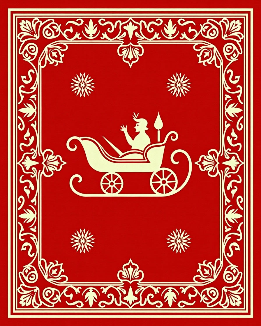 Crimson Sleigh Cavalcade Floral Border Rug