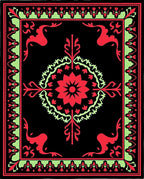 Crimson Mint Black Floral Motif Rug