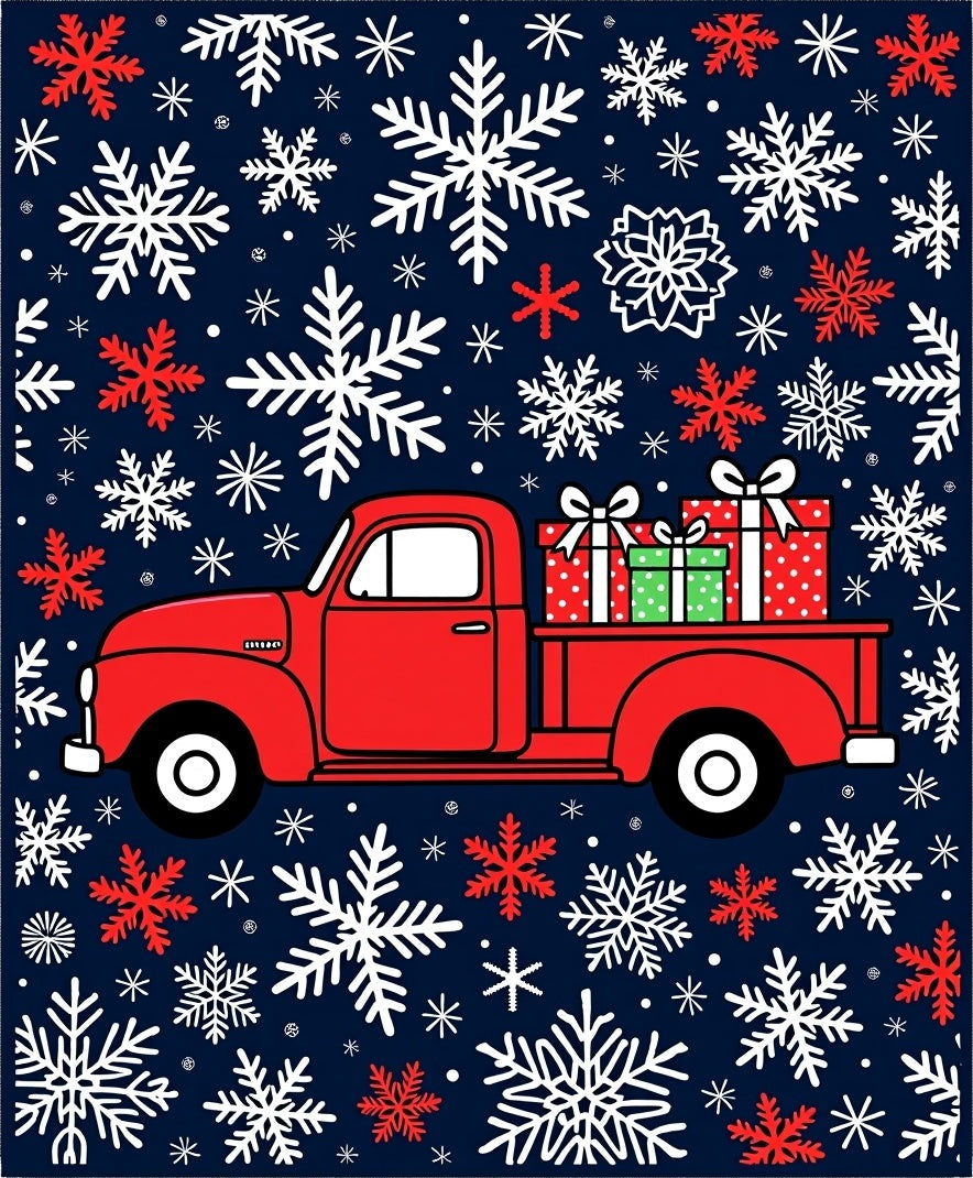 Red Truck Snowflakes Holiday Rug