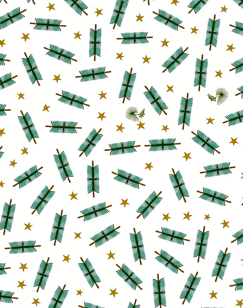 Green Pine Boughs Gold Stars Rug