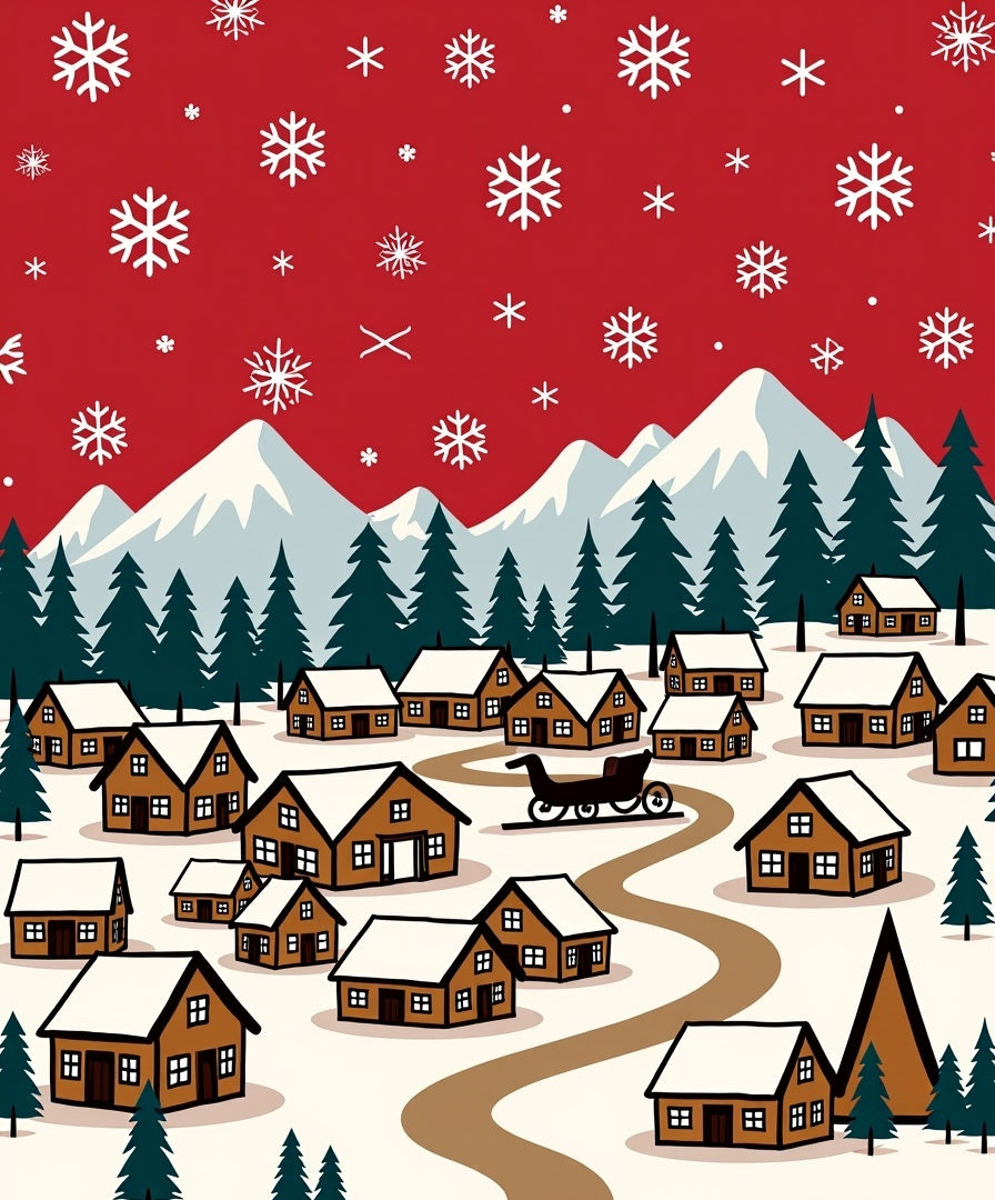 Winter Village Snowfall Sleigh Scene Rug
