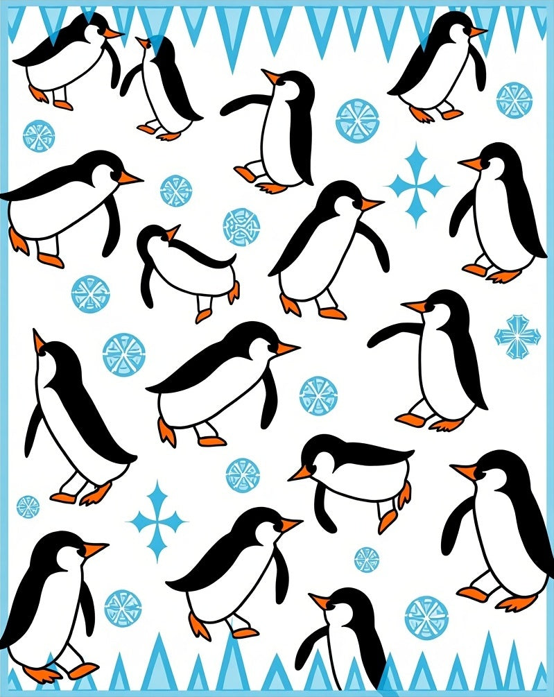 Playful Penguin Blue Ice Snowflake Rug