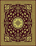 Burgundy Yellow Floral Medallion Border Rug
