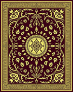 Burgundy Yellow Floral Medallion Border Rug