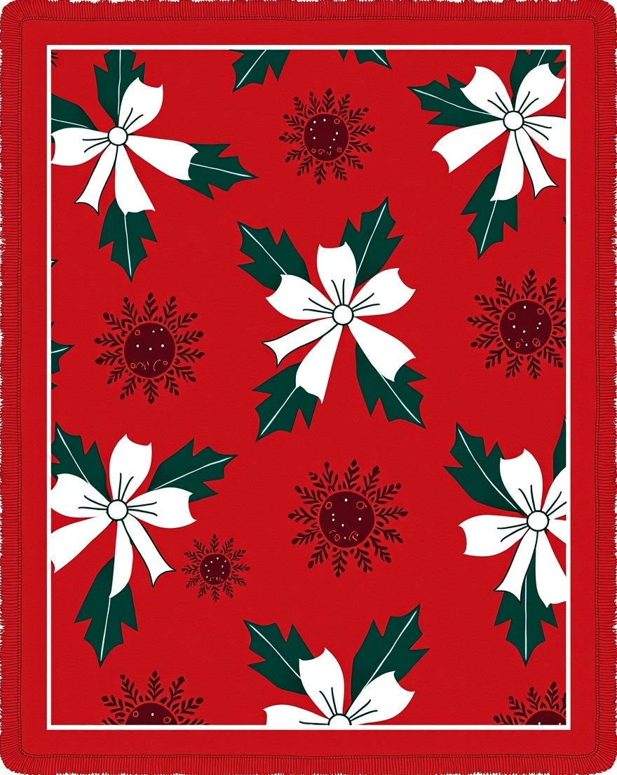 Red White Holly Bow Snowflake Rug