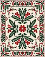 Classic Red Green Floral Berry Medallion Rug
