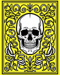 Yellow Skull With Black Floral Frame Rug