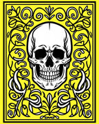 Yellow Skull With Black Floral Frame Rug