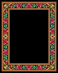 Ornate Pink Rose Leaf Scroll Frame Rug