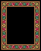 Ornate Pink Rose Leaf Scroll Frame Rug