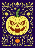 Spooky Yellow Jack O Lantern Floral Accents Rug