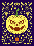 Spooky Yellow Jack O Lantern Floral Accents Rug
