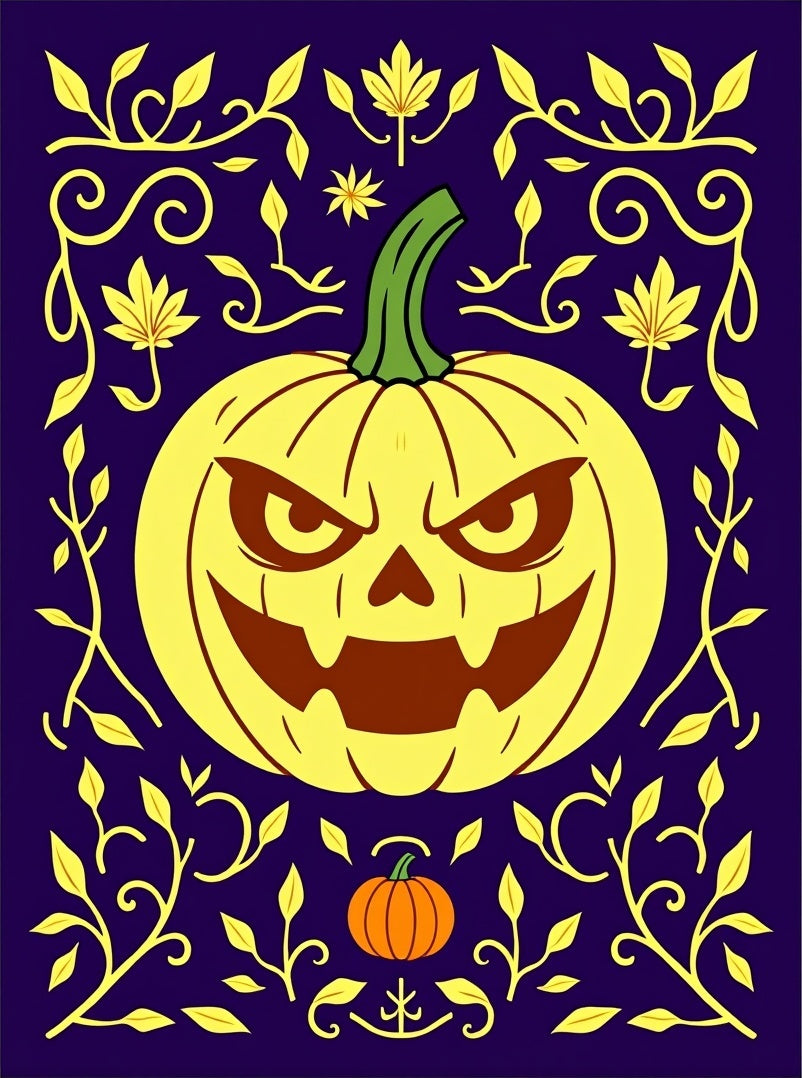 Spooky Yellow Jack O Lantern Floral Accents Rug