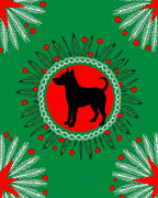 Green Red Black Dog Evergreen Wreath Rug