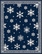 Midnight Blue Snowflakes Border Rug