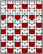 Red White Geometric Star Grid Rug