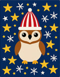 Cute Owl Red Striped Hat Stars Rug