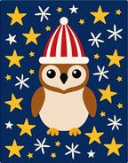 Cute Owl Red Striped Hat Stars Rug
