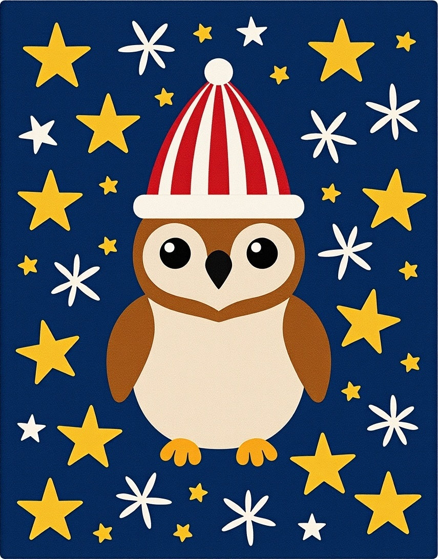 Cute Owl Red Striped Hat Stars Rug