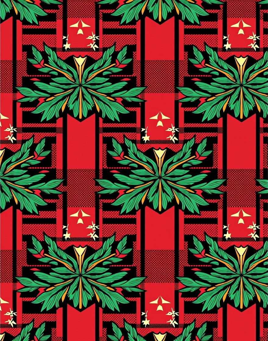 Bold Red Green Leaf Plaid Accents Rug