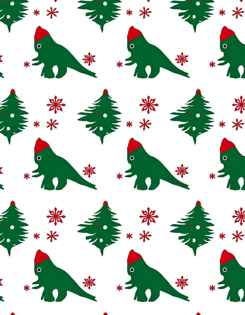 Festive Green Dino Christmas Snowflake Rug