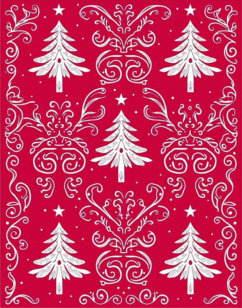 Festive Red White Evergreen Swirl Rug