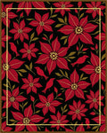 Red Floral Birds Black Golden Frame Rug