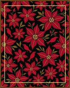 Red Floral Birds Black Golden Frame Rug