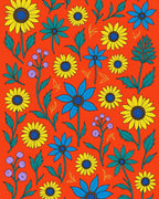Vibrant Yellow Blue Floral Garden Rug