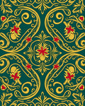 Emerald Green Floral Gold Swirl Accents Rug