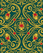 Emerald Green Floral Gold Swirl Accents Rug