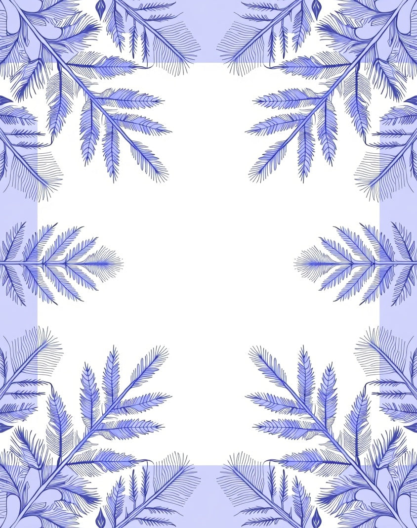 Blue Fern Frond Border Rug