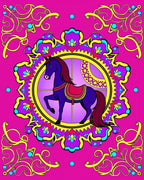 Vibrant Purple Horse Carousel Medallion Rug