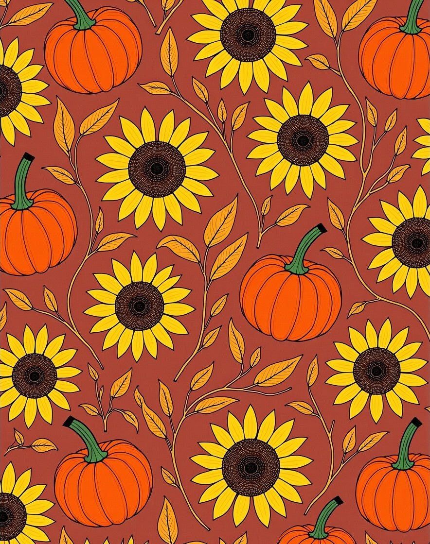 Autumn Sunflower Pumpkin Vine Rug