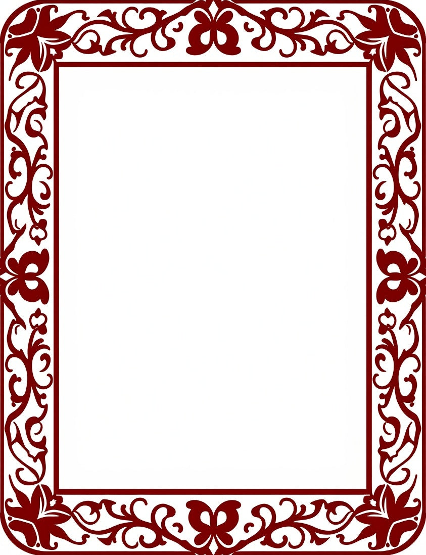 Rich Burgundy Floral Vine Border Rug