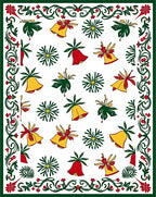 Festive Red Green Yellow Bells Border Rug