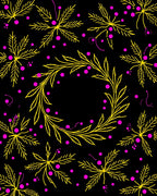 Yellow Leafy Branches Pink Dots Rundel Rug