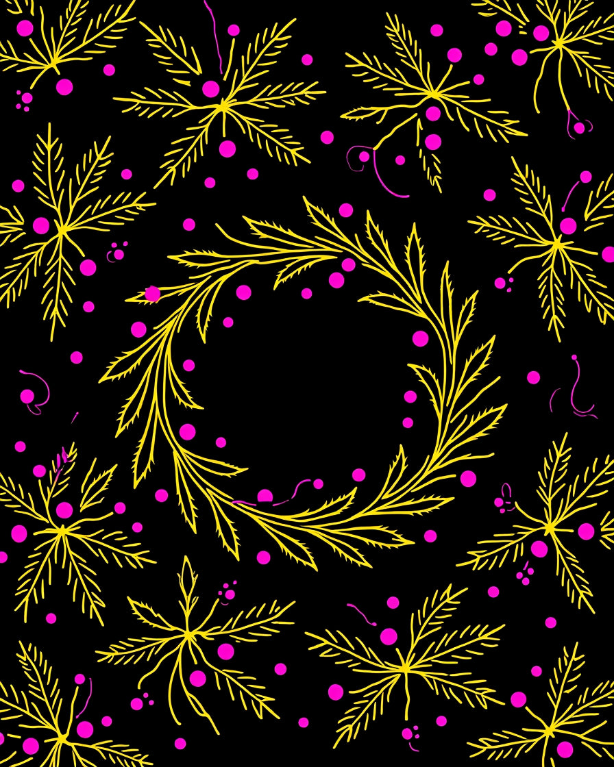 Yellow Leafy Branches Pink Dots Rundel Rug