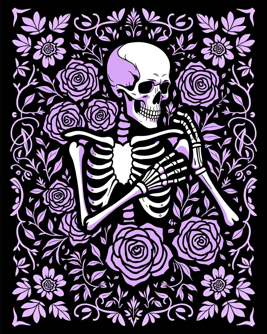 Lilac Skeleton Floral Garden Tapestry Rug