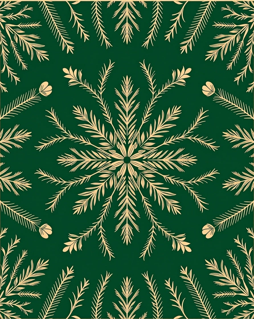 Golden Laurel Snowflake On Deep Green Rug