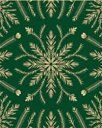 Golden Laurel Snowflake On Deep Green Rug