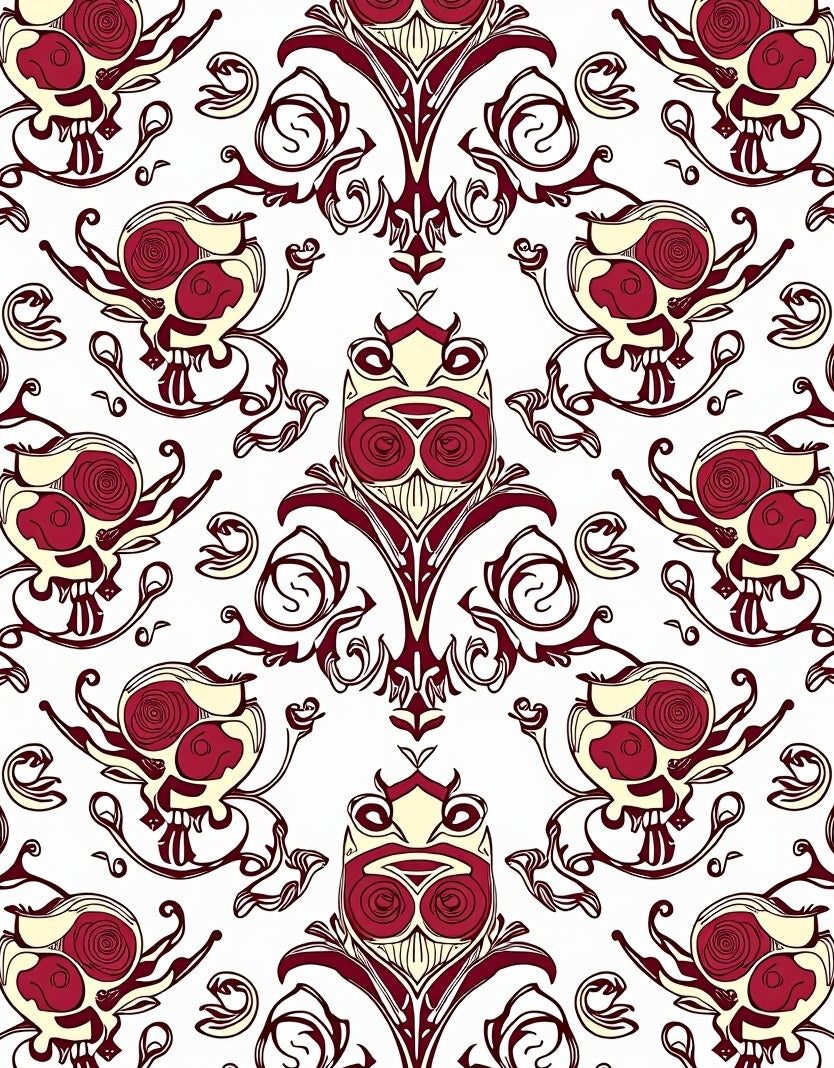 Crimson Skull Baroque Floral Rug