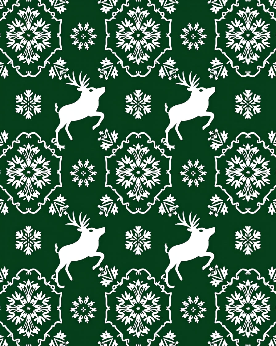 White Reindeer Snowflake Damask Emerald Rug