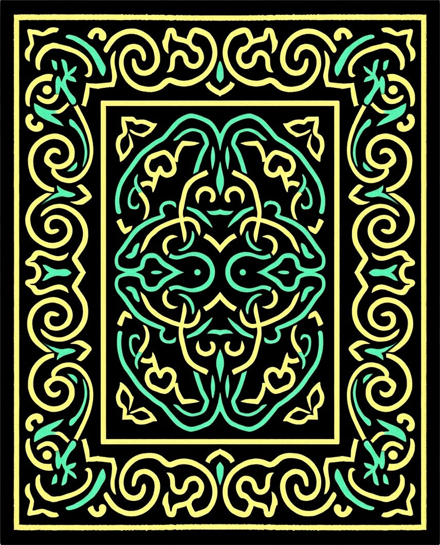 Emerald Yellow Intertwined Scrollwork Rectangle Rug