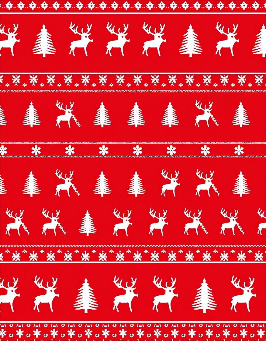 Red White Reindeer Christmas Trees Rug