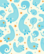Whimsical Blue Creatures Orange Stars Rug