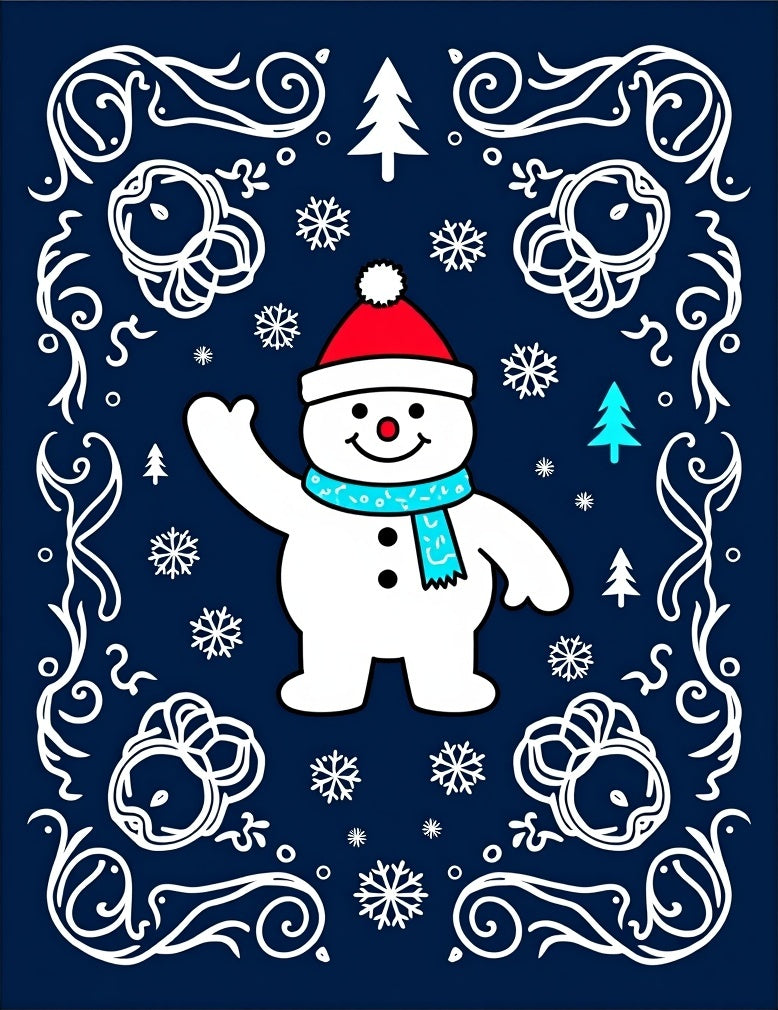 Festive Snowman With Waving Arm Navy Rug