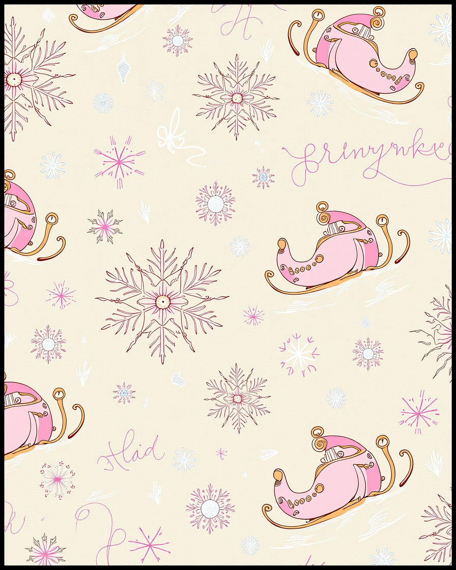 Pink Sleigh Snowflake Winter Charm Rug